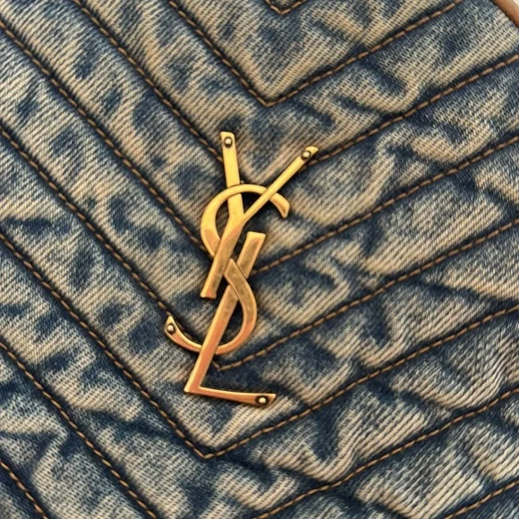 YSL Authentic Round Quilted Crossbody Denim with Gold and Leather Accents - Picture 7 of 7